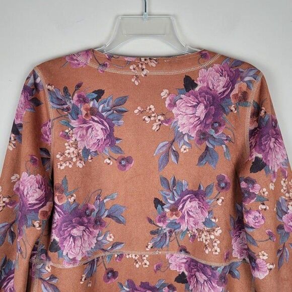 Solitaire Size S Floral Faux Suede Open Front Kimono Jacket Duster Multicolor - Picture 6 of 12